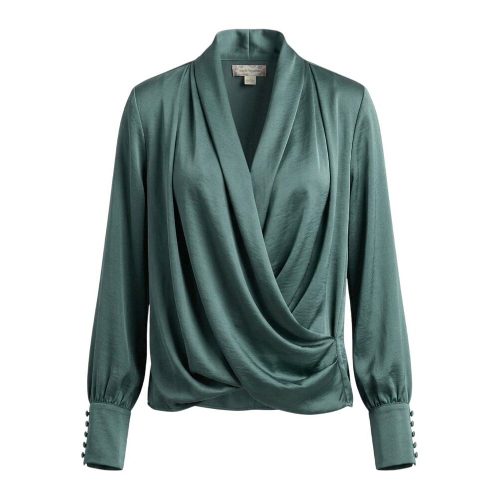 Band of Gypsies Women's Small Satin Surplice Draped Blouse Sage Green Romantic